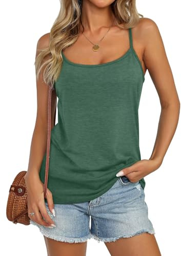 Micticsi Womens Spaghetti Strap Tank Top Adjustable Scoop Neck Camisole Tops Loose Fit Casual Shirts Summer Green