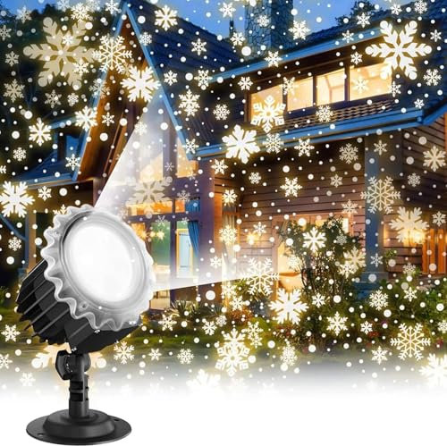 Snowfall LED Light Projector, 180° Rotatable Snowflake Projector Lamp, Indoor Outdoor Projector Lamp, IP65 Waterproof White Snow for Indoor Outdoor Christmas Decoration, Holiday, Wedding, Yard Decor