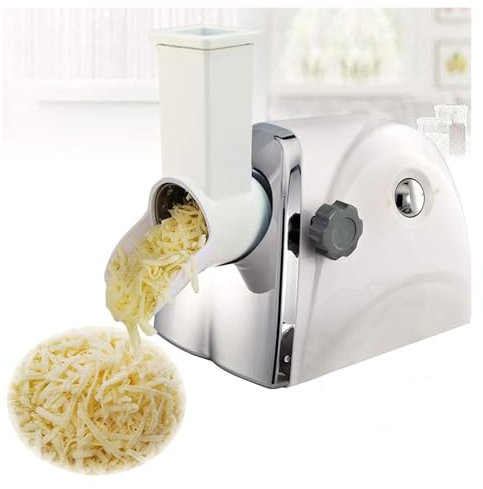 Rallador de queso comercial, máquina trituradora de queso rotativa eléctrica, con 3 cuchillas de tambor de acero inoxidable, trituración rápida - 1 minuto/180 piezas, para queso, pepino, zanahoria