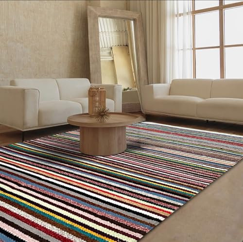 Handwoven Velvet Chindi Rug, Multicoloured Stripes, Cotton Reversible Area Rug, Garden Living Room Bedroom indoor Home Decor Mat (90 x 150 cm)