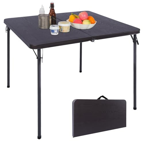 REDCAMP Klappbarer Buffettisch 86x86x72cm,leichte tragbare Falte in halber Quadratischer Campingtisch Gartentisch mit Tragegriff für bis zu 4 Personen Indoor Spiel Brücke Dining, Braun