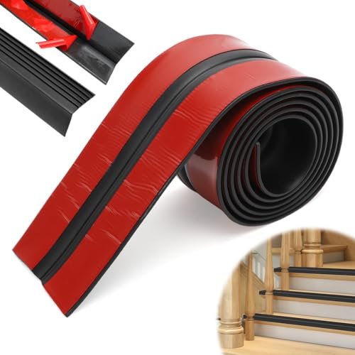RANJIMA Profilo autoadesivo per bordi delle scale, in PVC, autoadesivo, antiscivolo, profilo angolare antiscivolo, bordo per scale (nero, 4 m)