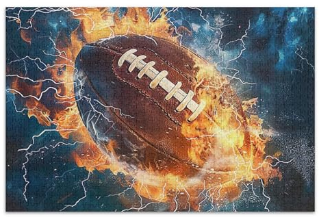 Adult Jigsaw Puzzles 1000 Pieces Animal Flower Art Custom Difficult Puzzle American Football Ball Fire White Elephant, 29.5x19.7 Inch