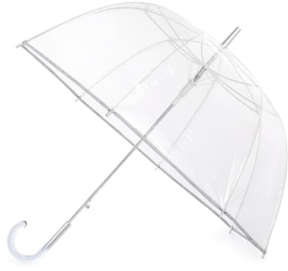 G4Free 52 inch Clear Bubble Umbrella, Large Canopy Transparent Dome Coverage Stick Umbrella with Reflective Strip, J Hook Handle European Style for Weddings,Prom,and Outdoor Events(Reflective Trim)