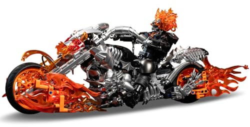 DUANT Hero Ghost Knight Klemmbausteine ​​Technik, Kreatives Motorrad Stunt Man Modellbausteine, Flame Skull Man Cooles Fahrzeug Spielzeug Geschenk für Erwachsene
