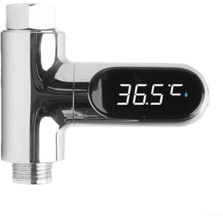 HOHOVYVY LED Display Selbstversorgendes Wasserthermometer Mit Durchflussüberwachung Für Duschkopf 5-85℃ Digitale Temperaturanzeige 360° Drehbar(Second Generation)