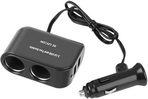Amztour Double Prise 12V/24V avec 2 Ports USB, Chargeur Voiture 3.1A et Répartiteur pour Véhicule - Adaptateur Double avec Prise USB et Multiprise pour Voiture, Camion, Camping-Car