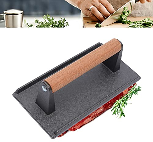 CHFUNE Presse-viande en fonte avec poignée en bois - Presse à steak et hamburger professionnelle - Presse à bacon - Poids pour hamburger Smasher - Presse à hamburger - Presse à barbecue pour viande