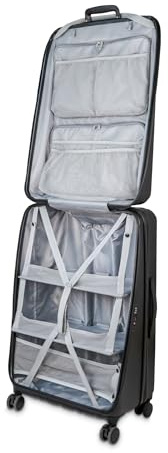 CASYRO Valise à rabat - Valise debout - Valise d'armoire - Valise rigide à roulettes - Valise de voyage utilisable comme armoire - Valise à 4 roulettes - 120 l - L, noir/gris, Valise rigide avec