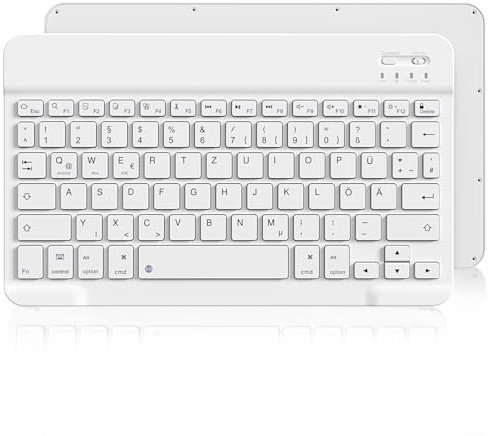 zoyu Bluetooth-Tastatur, Kompatibel mit vielen Betriebssystemen, Weiß | Ultradünne magnetische Bluetooth-Tastatur, QWERTZ, Kompatibel mit iOS, Android, Windows, iPad, Tablets, Laptops, iPhones