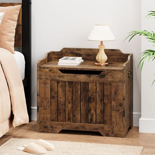 Garvee Banco De Almacenamiento Versátil: Baúl De Madera De 90 cm con Tapa y Bisagra De Seguridad, Organizador Rústico para Mantas, Juguetes y Zapatos. Ideal para Entrada, Sala De Estar y Dormitorio.