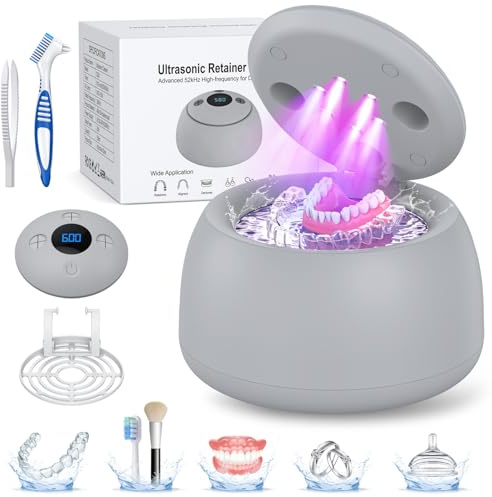 TEBAL Ultrasonic Retainer Cleaner Machine, 52kHz Ultrasonic Denture Cleaner for Night Guards, Braces, Aligner, Toothbrush, Jewelry and More