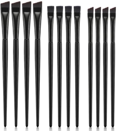 12 Pcs Eyebrow Tint Brush Set, Eyebrow Brushes Angled for Tinting, Eyeliner and Eyeshadow Makeup(Black)