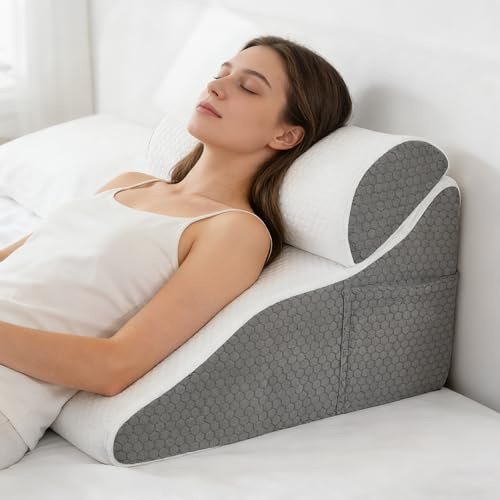 Normodic Ergonomisches Keilkissen Bett, Memory Schaum, 50x50x30cm | Ergonomisches Lesekissen für Bett und Sofa, Waschbarer Bezug, Orthopädisches Kissen, Stützpolster für Rücken