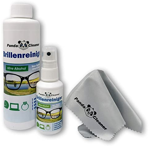 PandaCleaner Brillenreiniger | 50ml Spray + 250ml Nachfüllflasche | Handliche 50ml Pumpflasche + 250ml Nachfüllflasche - Streifenfreie Reinigung & Anti-Beschlag-Formel - Für Brillen, Displays