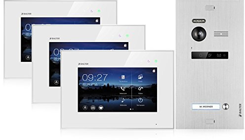 Balter EVO Video Türsprechanlage, 3X 7 Zoll Monitor, 2-Draht Bus, Türstation für 1 Familienhaus, 1 Türklingel, 150° Weitwinkel-Kamera