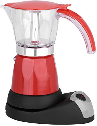 Asixx Cafetera Moka, Cafetera Moka Eléctrica, 300Ml Cafetera, de Aleación de Aluminio, para Hacer Café En El Hogar, La Oficina(Rojo)