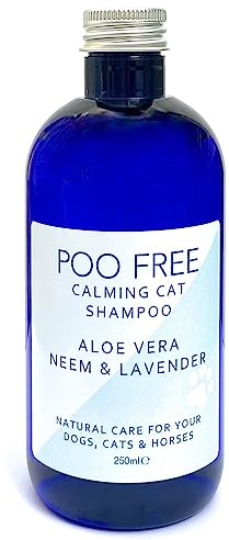 POO FREE Skin Calming Cat Shampoo – Pure Aloin-Free Aloe Vera & Raw Neem – Fragrance-Free, Ultra-Gentle Formula for Sensitive Feline Skin – 99% Natural Origin, Vegan, UK Made - 250ml