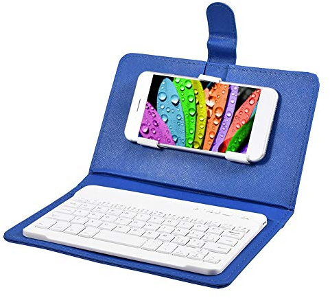 Annadue Funda de Cuero con Teclado Universal con Soporte, Teclado inalámbrico Bluetooth y Cubierta de Cuero en Folio, Compatible con el Android e iOS.(Azul)