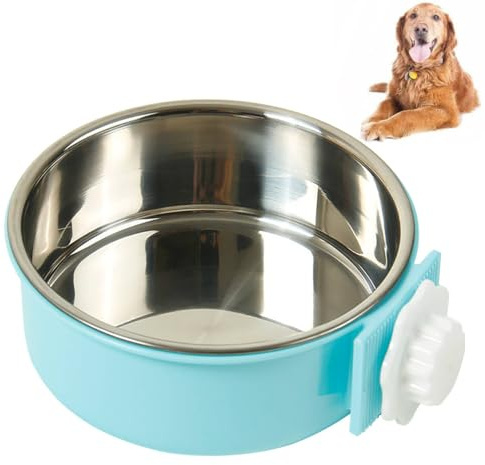 SUOXU 2-in-1 Dog Bowls Crate Water Bowl,Stainless Steel Dog Cage Bowl,Pet Hanging Bowl Puppy Feeder Food Water Bowl for Small, medium and large dogs