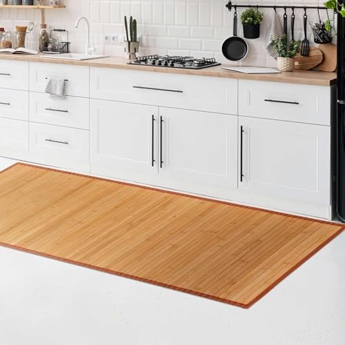 CosìCasa Bambusmatte Badematte Holz rutschfest | Nachhaltiger Bambusteppich, Küchenläufer, Duschvorleger | rutschfeste Badematte Bambus | Holzmatte für Bad & Küche (Einfarbig Beige, 50 x 290 cm)