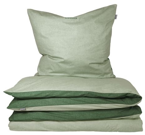 Schiesser Bettwäscheset Doubleface | 2-teilig | Zweifarbig | Feinbiber | 100% Baumwolle | Oeko-Tex Zertifiziert | Reißverschluss | 135x200cm + 80x80cm | Grün