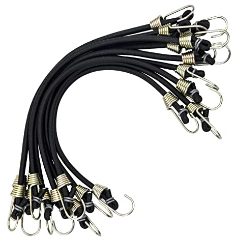 10 Stück Elastisch Spanngurte Gepäckspanner mit Haken Spanngummi Kurz Robuste Gummi-Spannseile mit 2 Haken Expanderseile Gepäckgurt Planenspanner für Fahrrad, Motorrad, Camping Gepäck Auto, Schwarz