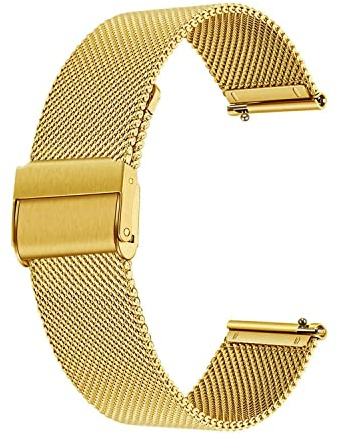 Deolven Metall Uhrenarmbänder, Schnellspanner Armbänder Milanaise Uhrenarmband für Herren und Damen Smartwatch und Traditionelle Uhr,18mm Gold