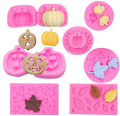 ZOOMPIL 3D Zucca Stampo, stampo in silicone per zucca, testa di zucca, fondente in silicone fai da te per bambini, decorazione per torte di compleanno, caramelle, 7 pezzi