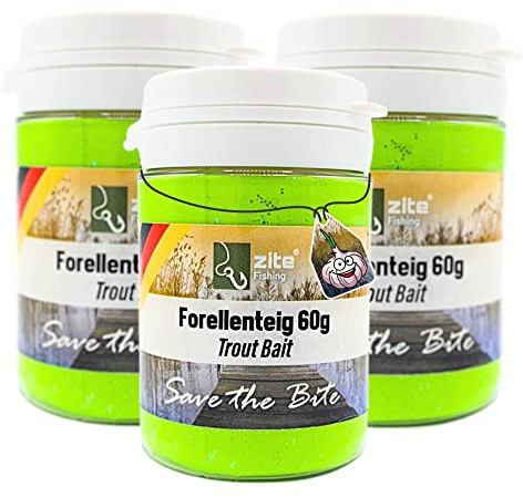 Zite Fishing Forellenteig-Set mit Knoblauch-Aroma 60g – Fängige Forellenpaste Schwimmend als Forellenköder Neuheiten – Trout Bait Teigköder in knalligen Neonfarben mit Glitter - 3 Stück Forellen Köder