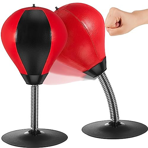 Honoson Schreibtisch-Boxsack, Geschenk für Weihnachten, mit Saugnapf, Stressabbau, Boxball, lustiges Partygeschenk für Büro, Schreibtisch, Tischzähler, Rot, Schwarz, 2 Stück