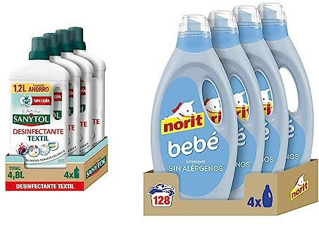 Sanytol – Desinfectante Textil, Elimina Gérmenes y Malos Olores de la Ropa Sin Lejía, 1.2L, 4 Unidad (Paquete de 1) & NORIT Bebé - Detergente Líquido para Ropa de Bebé,