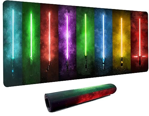 Tappetino per mouse con spada laser, spesso e impermeabile, grande tappetino per mouse con bordo cucito, accessori per scrivania per computer, base antiscivolo, 800 x 400 x 4 mm
