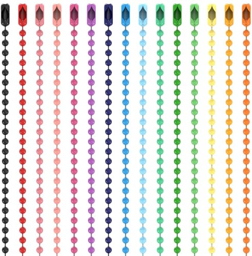 150pcs Colored Ball Bead Chains, Metal Ball Chain Necklace 2.4mm Beaded Chain with Connectors for Dog Tag Making DIY Craft Jewelry Keychain Hanging Christmas Ornaments