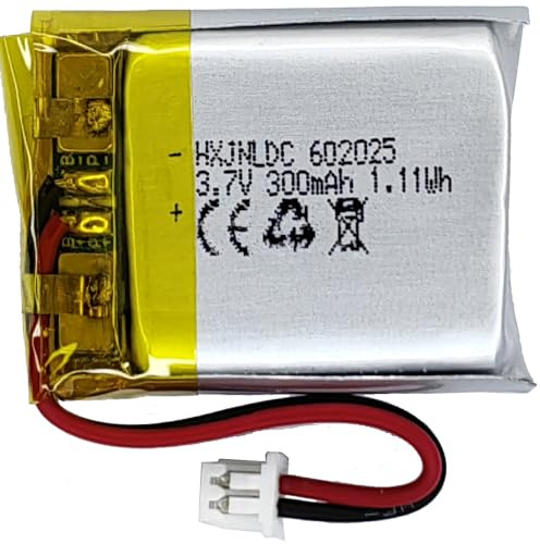 Batería Recargable de polímero de Litio DC 3,7 V 300 mAh 602025 Adecuada para sustituir baterías integradas de 2 Cables en Dispositivos electrónicos de 3,7-5 V y Luces LED.