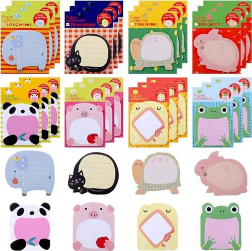 QHFlashbuy Blocchetti Memo Adesivi 24 Pezzi Mini Block Notes Animali 480 Foglietti Autoadesivi,Adesivi Animali Carini Sticky Notes per Ufficio,Scuola,Frigoriferi,Regali per Bambini