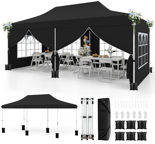 RELAX4LIFE Tonnelle Pliante 3x6 Imperméable avec 6 Parois Amovibles, Barnum Pliant 3x6, Hauteur Réglable, Portes Zippées, Tente de Réception Anti-UV, Sac Transport, Montage sans Outil