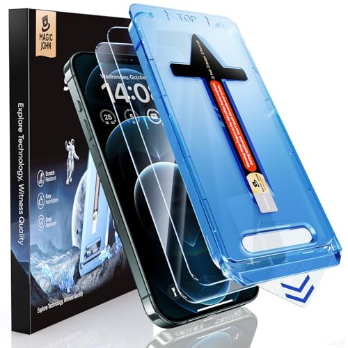 MAGIC JOHN 2 Stück für iPhone 12 Pro Max für Schutzfolie (6,7 Zoll), Auto-Dust-Eliminierung, 9H, HD Klar, Bläschenfrei, Einfache Installation