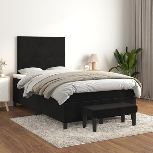 THOYTOUI Boxspringbett, Polsterbett Tagesbett Seniorenbett Bettgestell Geeignet für Aufenthaltsraum Hotel Wohnungen Gästezimmer mit Matratze Schwarz 120x200 cm Samt