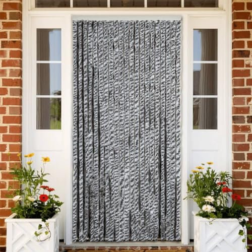 Sufrk Fly Curtain Grey and Black and White 90x220 cm Chenille,Chain Fly Screens for Doors,Door Fly Screen Curtain for Indoor and Outdoor Use for Keeping Out Flies, Insects, Wasps