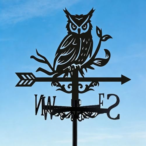 beinkmake Wetterfahne mit Eule, Metall, Windfahne, Gartendekoration, Richtungsanzeige, Pfahl, Halterung, Ornament für Bauernhaus, Hof, Dach, Outdoor