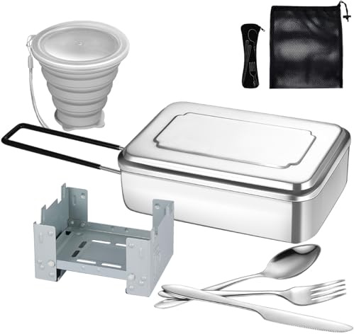 Lafuntar Scatola da campeggio, 8 pezzi, per campeggio, tazza pieghevole, con set di posate, fornello compatto, borsa per riporre oggetti adatta per viaggi e attività all'aperto (aggiornamento).