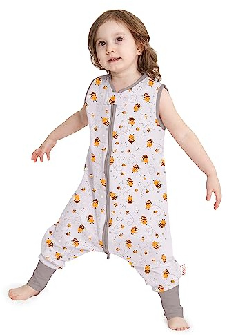 Baby sovsäck sommar med fötter 0,5 tog 100 % bomull barn sommarsovsäck för pojkar och flickor (bin, XL/4–6T), bi, XL/4-6T