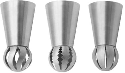 Jeorywoet Russian Piping Tips Set Stainless Steel Flower Frosting Ball Icing Piping Nozzles 3PCS, Russian Icing Piping Nozzles