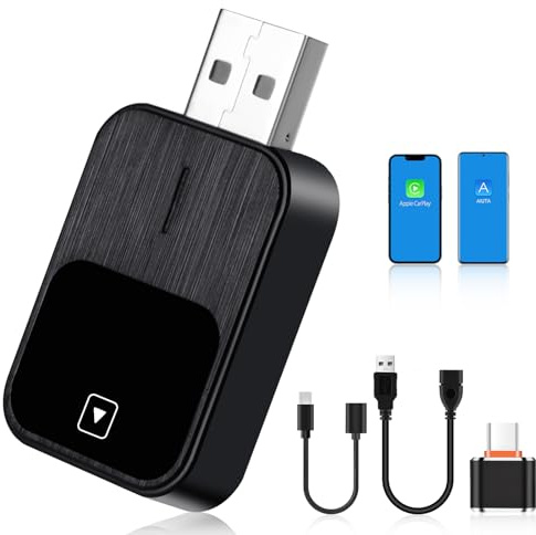 Flintronic CarPlay Adapter Kabellos CarPlay Dongle mit USB und USB-C Verlängerungskabel, kompatibel mit iOS 12+/Android 11+ für 2017 und höher, Plug & Play