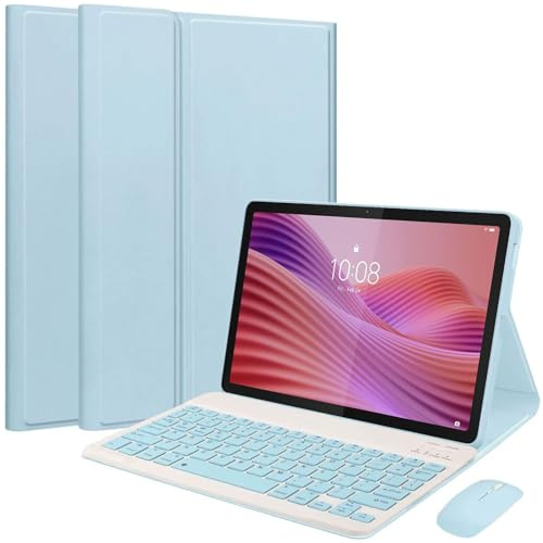 EHLCYS Funda con Teclado para Lenovo Tab 10.1 Pulgadas (TB-311FU/TB-311XU), Bluetooth Magnético Desmontable Español Ñ Teclado, Funda Tipo Folio Ultrafina Multiángulo con Mouse,Azul
