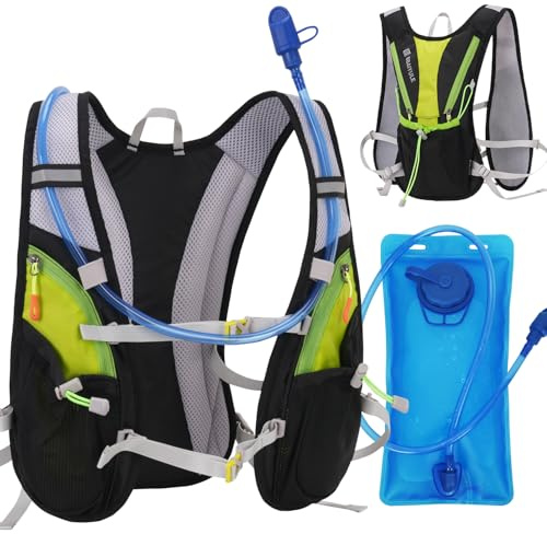 Trinkrucksack mit Trinkblase | Trinkrucksack Laufen - Ultraleicht | Laufrucksack mit Trinkblase 2l, BPA-Frei | Rucksack mit Trinkblase & Reflektoren