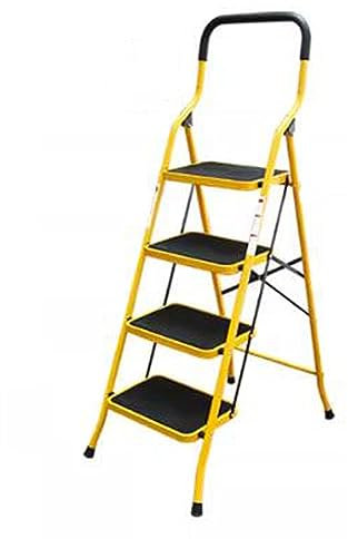 Lightweight Metal Folding Step Stool Ladder with Handgrip Anti Slip Pedal 330 Lbs Capacity Ideal for Home Kitchen Office Yellow Color Space Saving Design