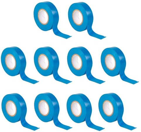TERF® Paquete de 10 cintas eléctricas azules de 19 mm x 33 m, cinta aislante de PVC autoadhesiva fuerte para aislar reparación, proteger cables eléctricos y uso amplio de cinta de sellado