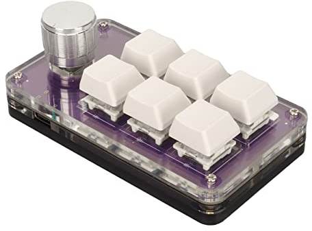 CFTGIW 6 Teclas de Tecla con Perilla RGB de Conexión con Cableado de Interruptor de Azul Claro y Reproducción de Keypad Mecánico de una Mano de Bricolaje (Púrpura Transparente)